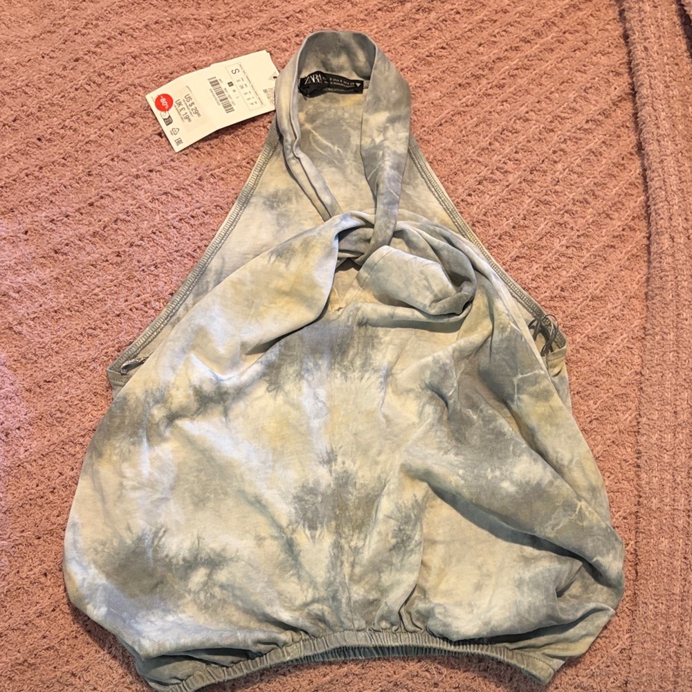 Zara Blue and White Tie-Dye Top